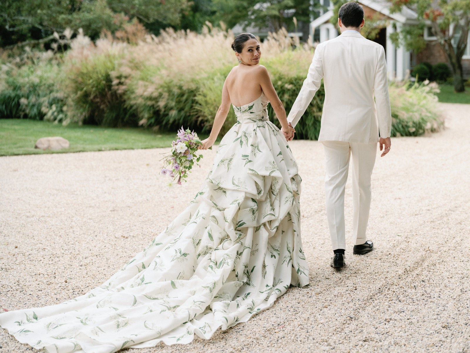 The Bride Wore a Lily of the Valley Dress and Her Mother’s Veil for Her Backyard Wedding in Bellport