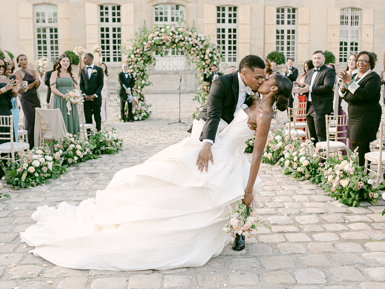 For Her French Château Wedding, the Bride Wore a “Timeless but Daring” Sculptural Gown