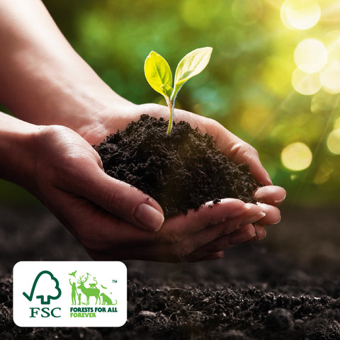 Person holding flower with FSC logo