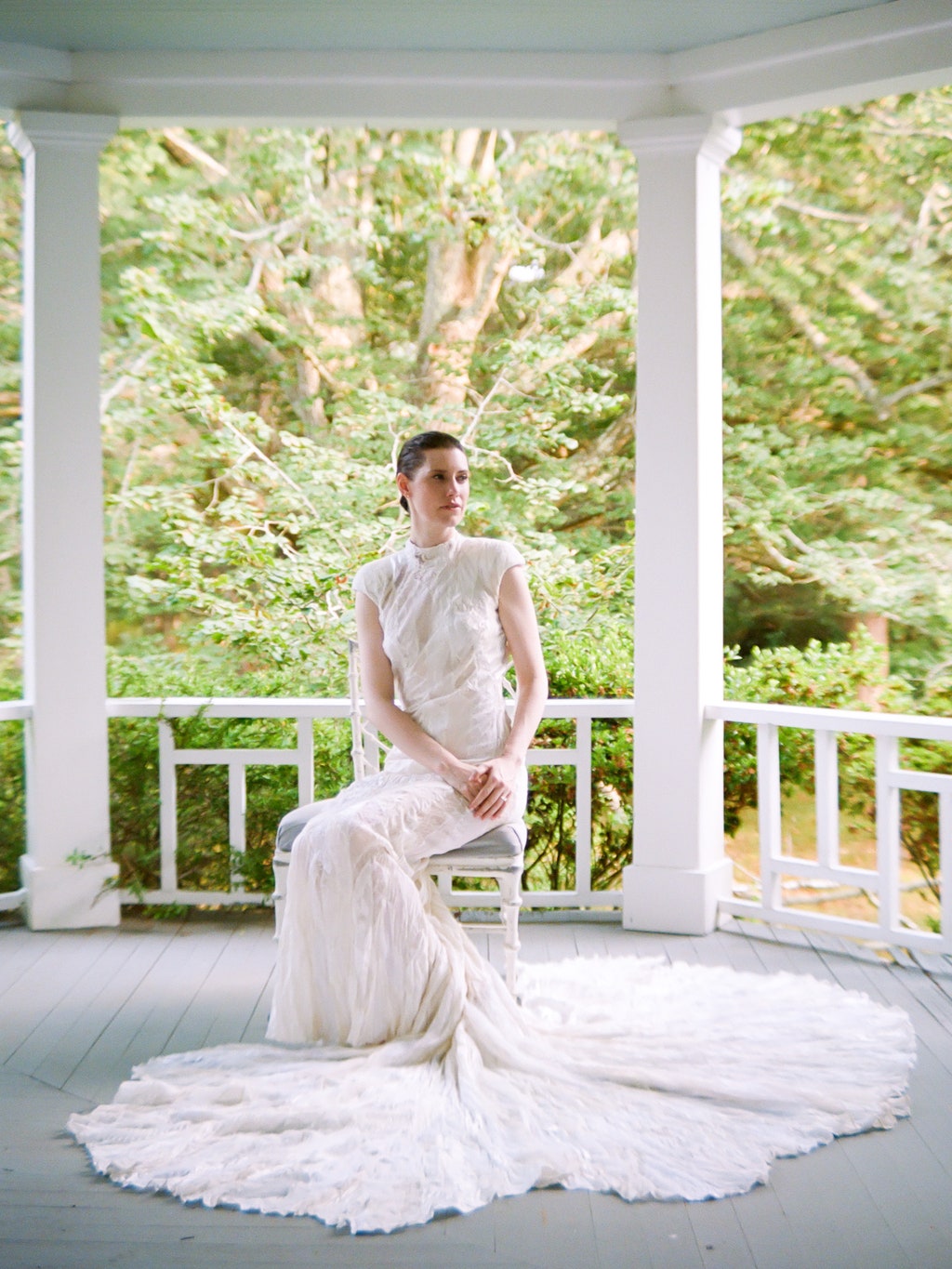 The Bride Wore a Patchwork Gown by Olivier Theyskens for Her Minimal Wedding on Long Island