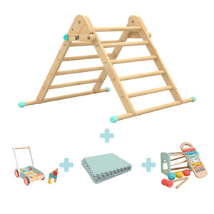 The Creators Play Pack: TP Active-Tots Pikler Style Wooden Climbing Triangle with Safety Play Mats, Owl & Fox Baby Walker and Owl & Fox Xylophone