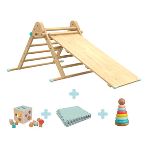 The Engineers Play pack: TP Active-Tots Pikler Style Wooden Climbing Triangle & Slide with Safety Play Mats, Owl & Fox Topple Tower and Owl & Fox Shape Sorter