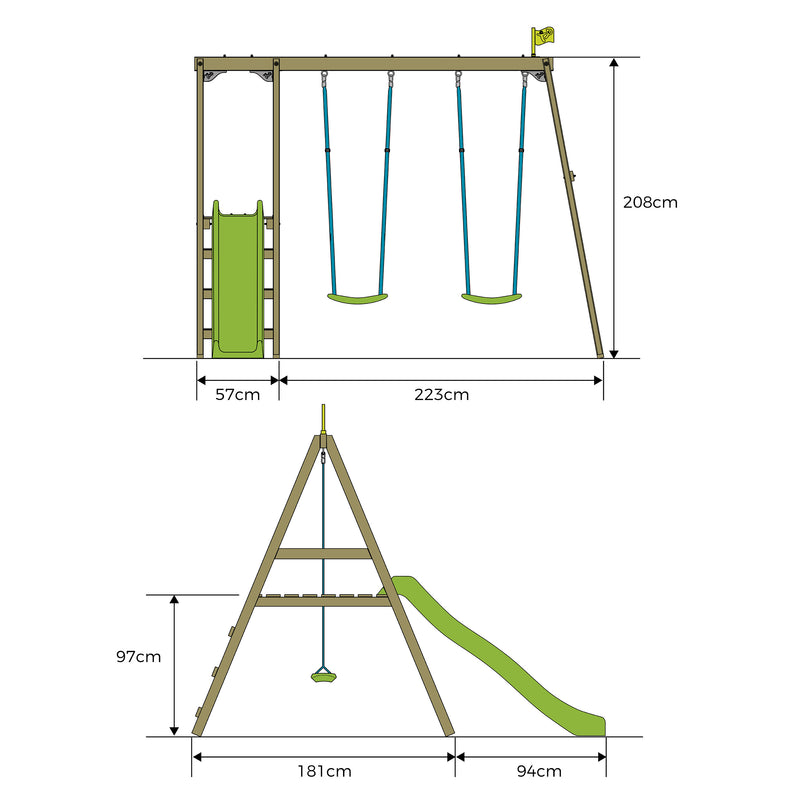 TP Forest Multiplay Double Wooden Swing Set & Slide - FSC<sup>&reg;</sup> certified