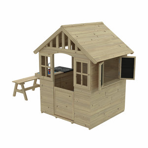 Dandelion Cottage Playhouse with Mud Kitchen, Table & Bench and Shutters - FSC<sup>&reg;</sup> certified