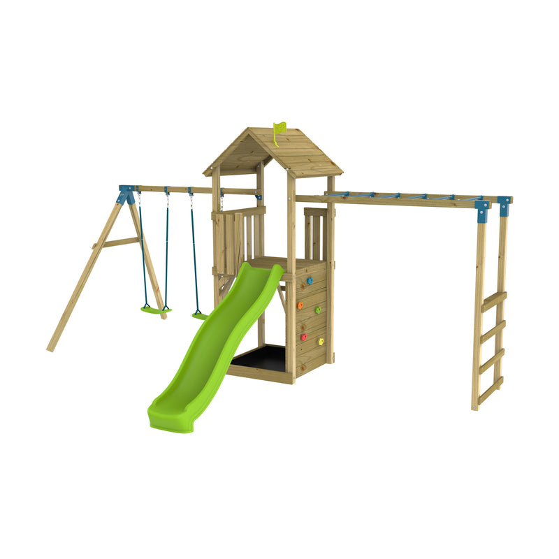 TP Skywood Wooden Play Tower with Ripple Slide, Monkey Bars & Double Swing Arm - FSC<sup>&reg;</sup> certified