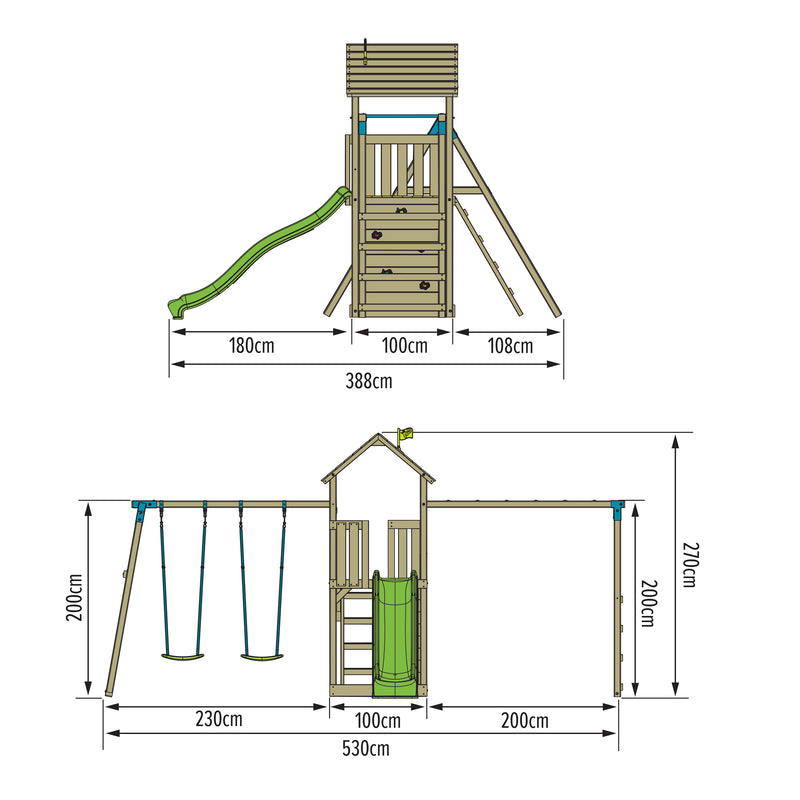 TP Skywood Wooden Play Tower with Ripple Slide, Monkey Bars & Double Swing Arm - FSC<sup>&reg;</sup> certified